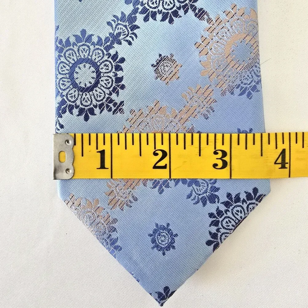 Karl Knox Stunning 100%‎ Microfiber Tie, Blue & Gold with Darker Blue Motif